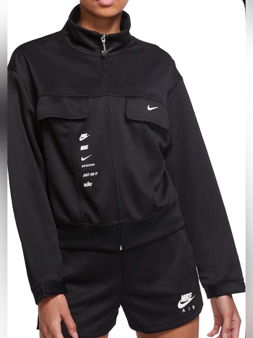 Nike Women’s NSW Swoosh Cropped Jacket Black with White Logos